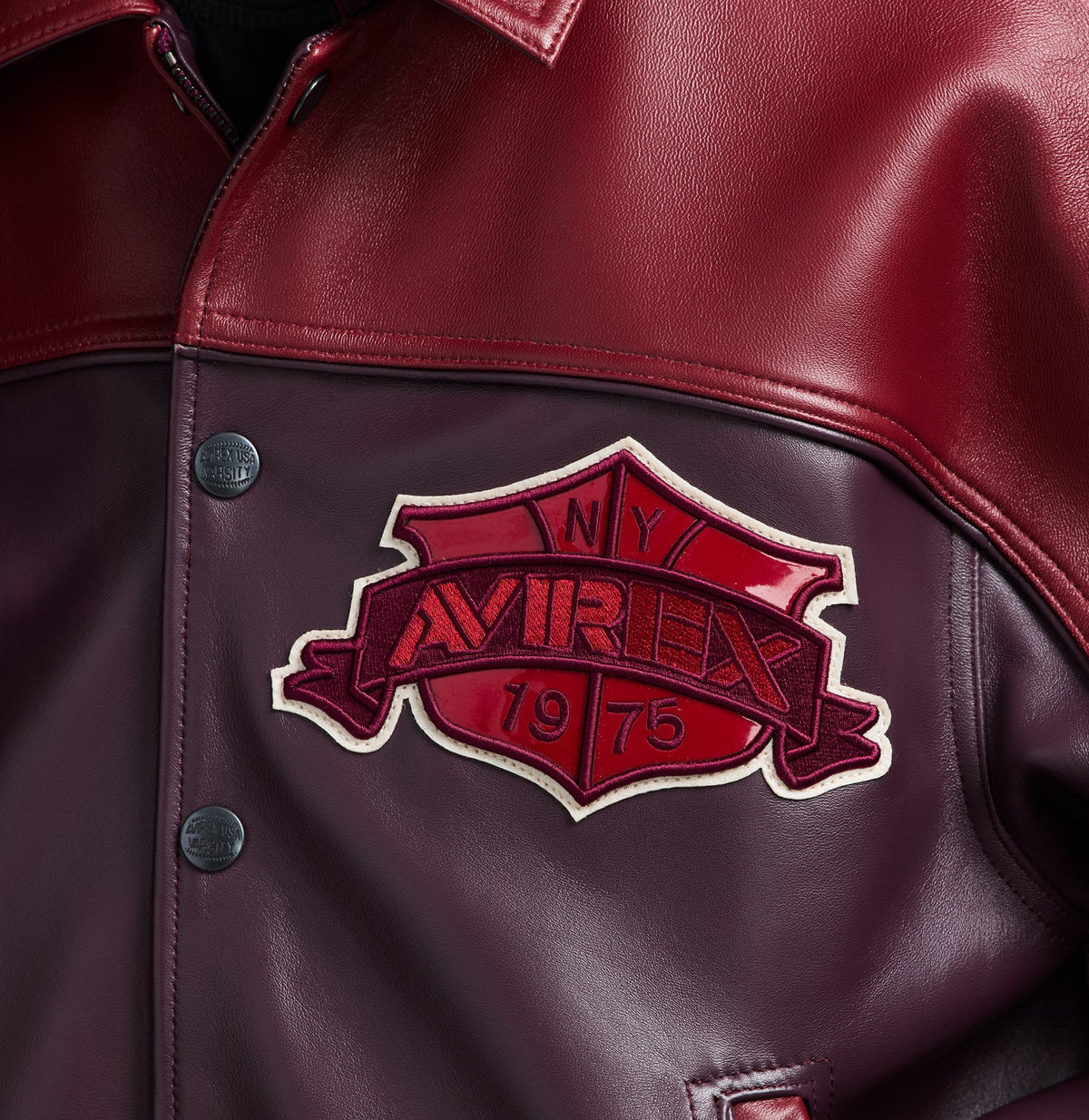 Men's Burgundy Two-Tone Leather Bomber Jacket | Track Team Chenille Patch Edition