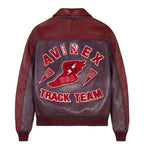 Men's Burgundy Two-Tone Leather Bomber Jacket | Track Team Chenille Patch Edition