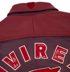 Men's Burgundy Two-Tone Leather Bomber Jacket | Track Team Chenille Patch Edition