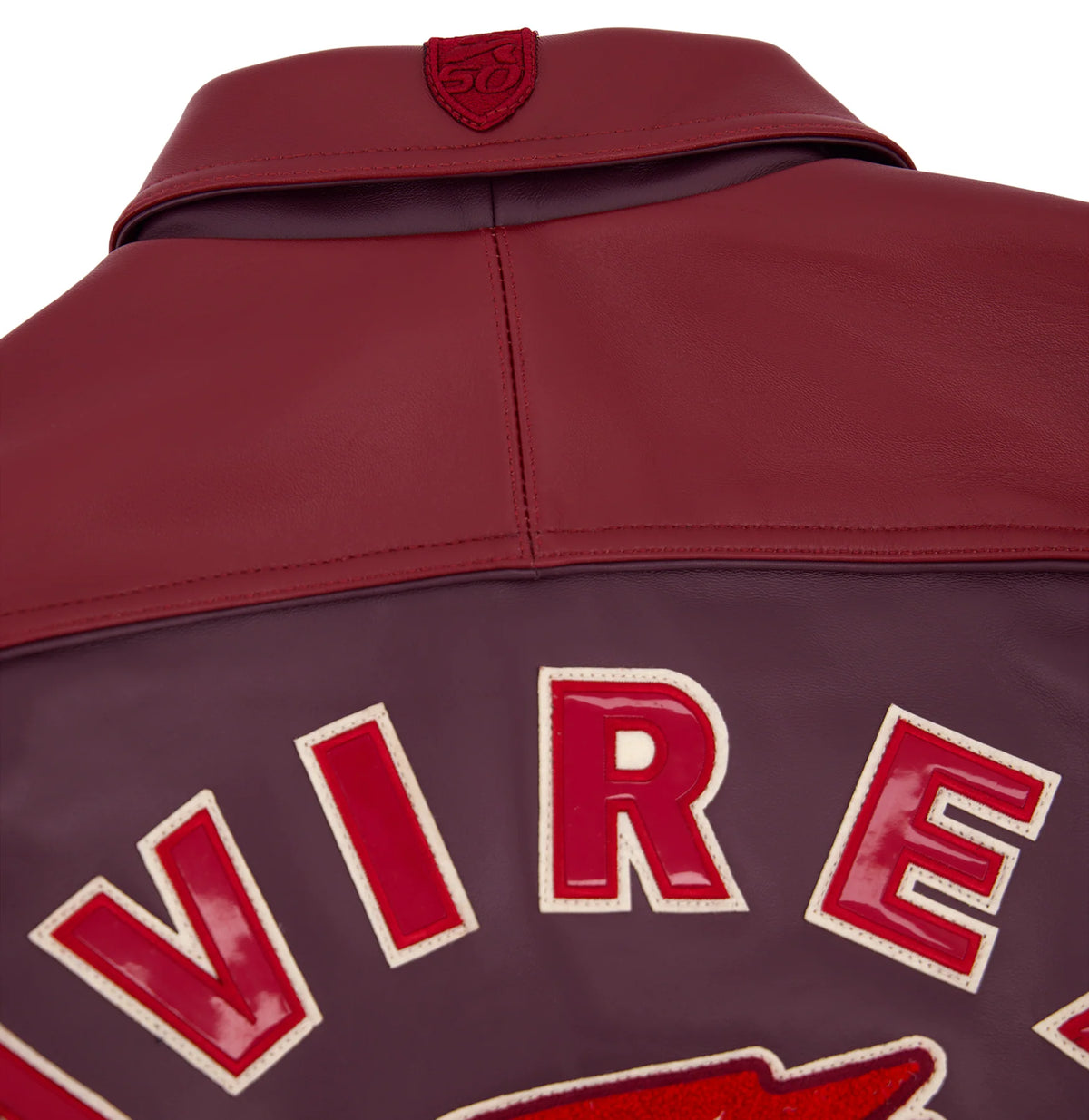 Men's Burgundy Two-Tone Leather Bomber Jacket | Track Team Chenille Patch Edition