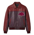 Men's Burgundy Two-Tone Leather Bomber Jacket | Track Team Chenille Patch Edition