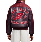 Men's Burgundy Two-Tone Leather Bomber Jacket | Track Team Chenille Patch Edition