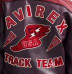 Men's Burgundy Two-Tone Leather Bomber Jacket | Track Team Chenille Patch Edition