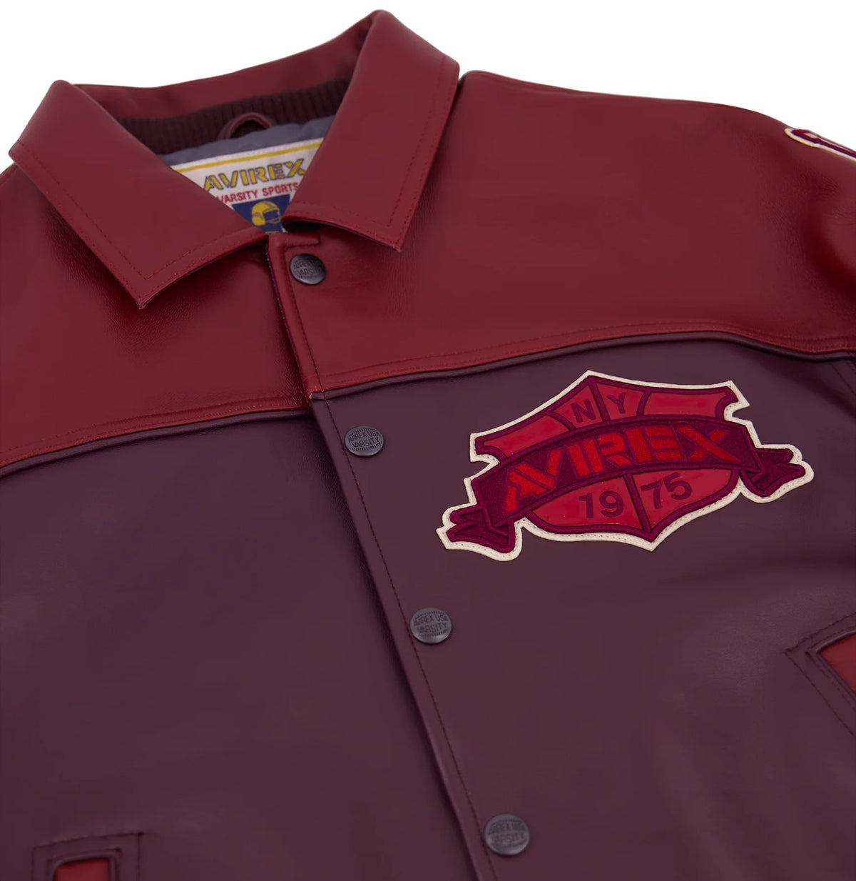 Men's Burgundy Two-Tone Leather Bomber Jacket | Track Team Chenille Patch Edition