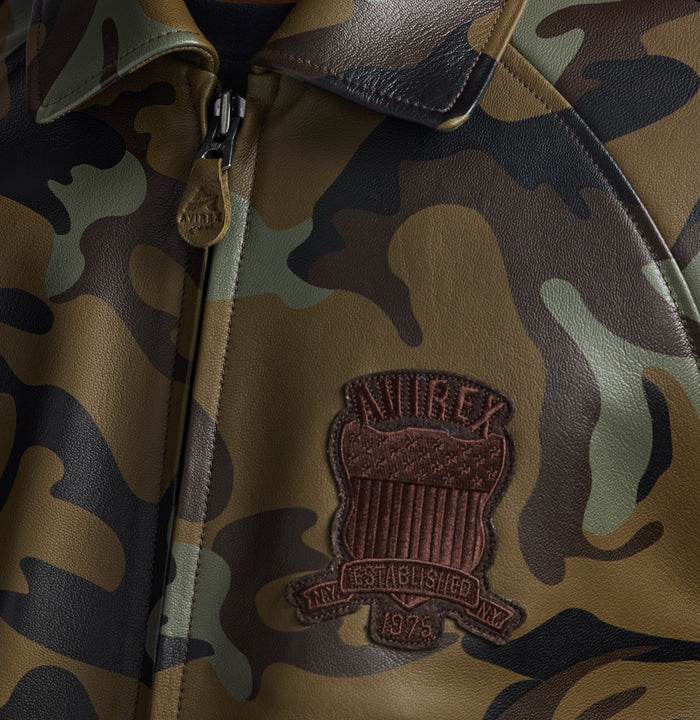 Men's Camo Leather Bomber Jacket | USA Heritage Logo