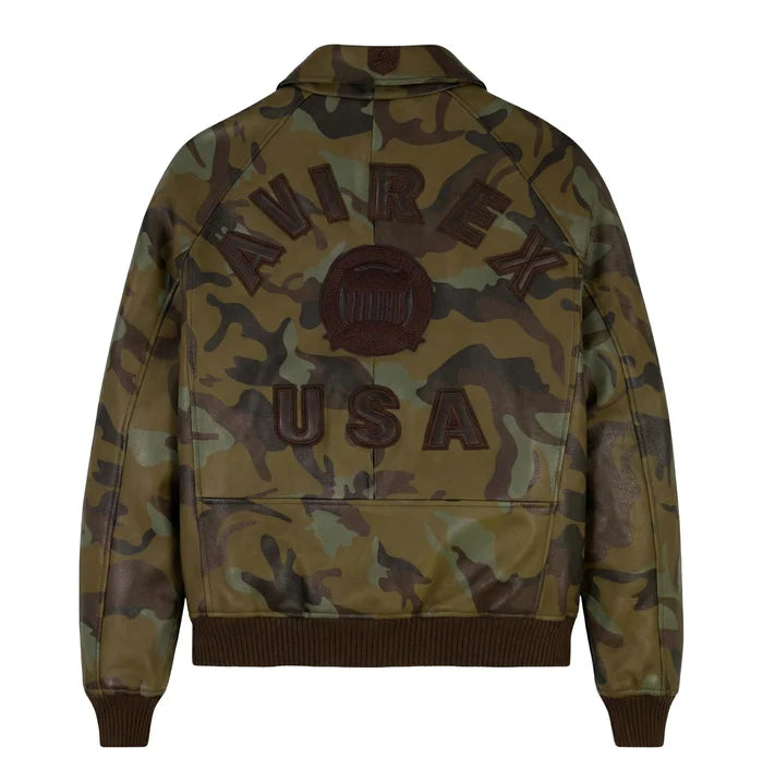 Men's Camo Leather Bomber Jacket | USA Heritage Logo