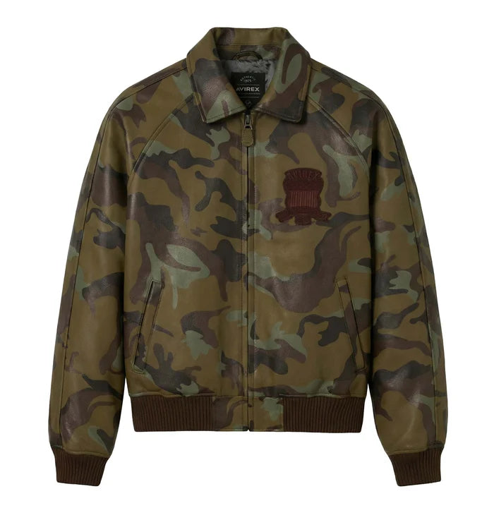 Men's Camo Leather Bomber Jacket | USA Heritage Logo
