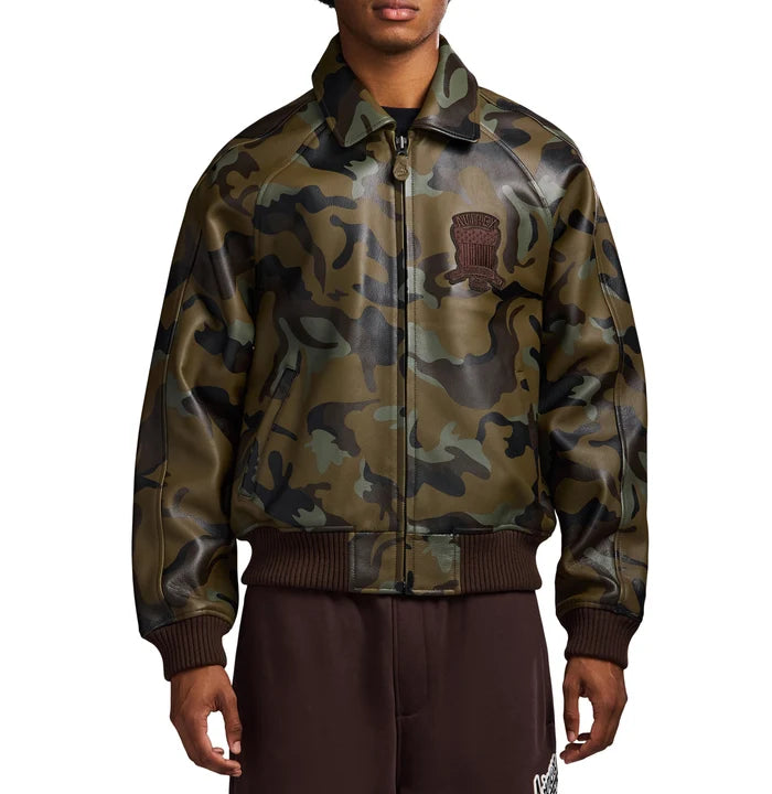 Men's Camo Leather Bomber Jacket | USA Heritage Logo