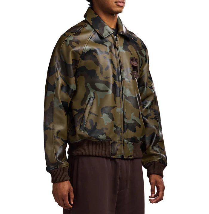 Men's Camo Leather Bomber Jacket | USA Heritage Logo