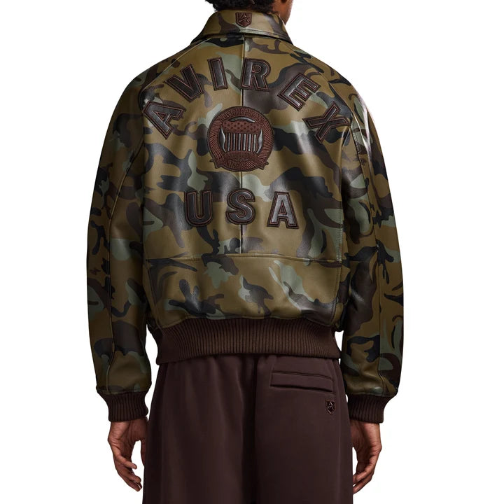Men's Camo Leather Bomber Jacket | USA Heritage Logo