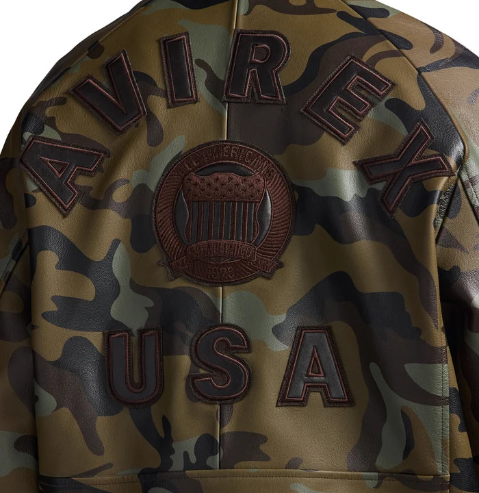 Men's Camo Leather Bomber Jacket | USA Heritage Logo