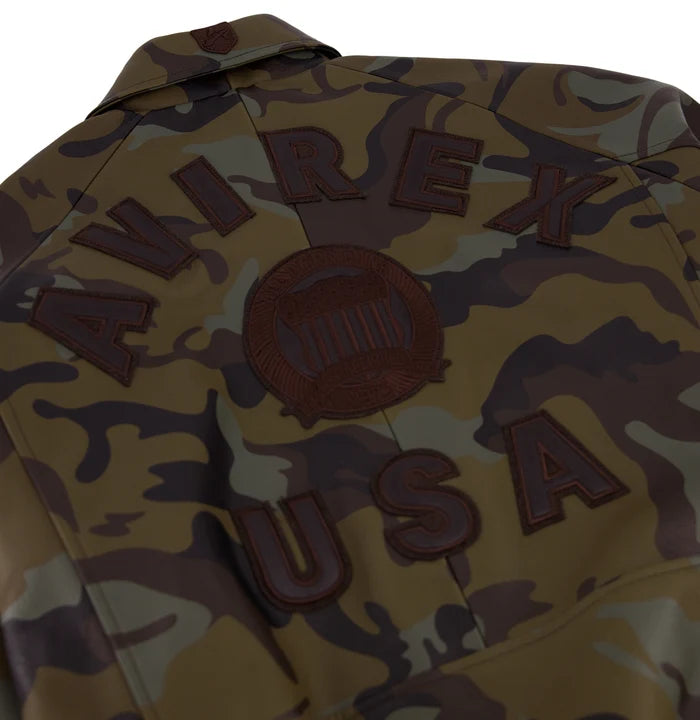 Men's Camo Leather Bomber Jacket | USA Heritage Logo