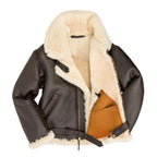 Men's Champ Bomber Shearling Jacket – Genuine Sheepskin Leather Belted Flight Jacket