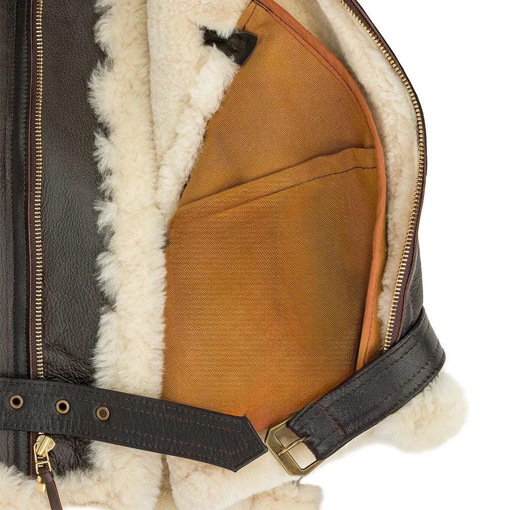 Men's Champ Bomber Shearling Jacket – Genuine Sheepskin Leather Belted Flight Jacket