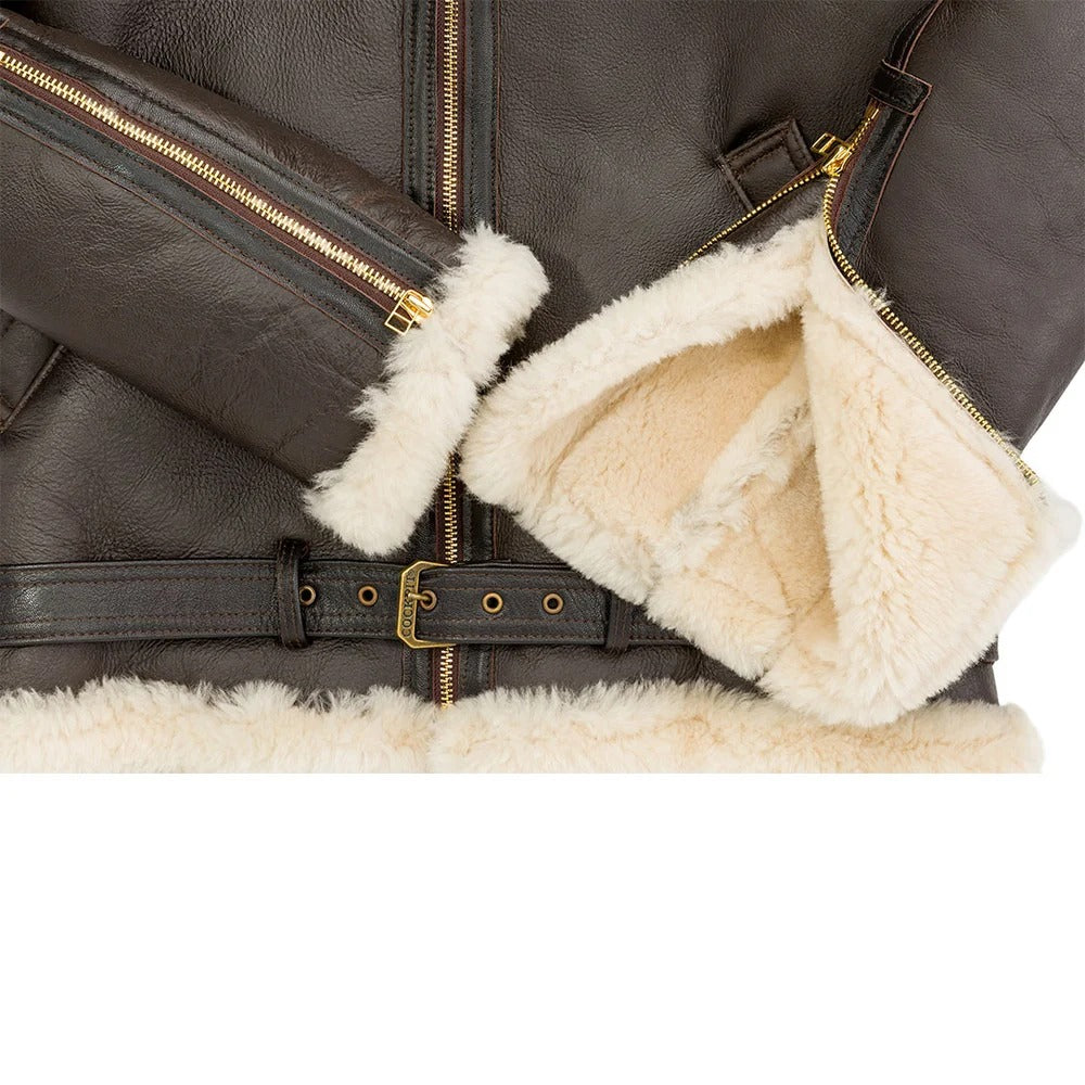 Men's Champ Bomber Shearling Jacket – Genuine Sheepskin Leather Belted Flight Jacket