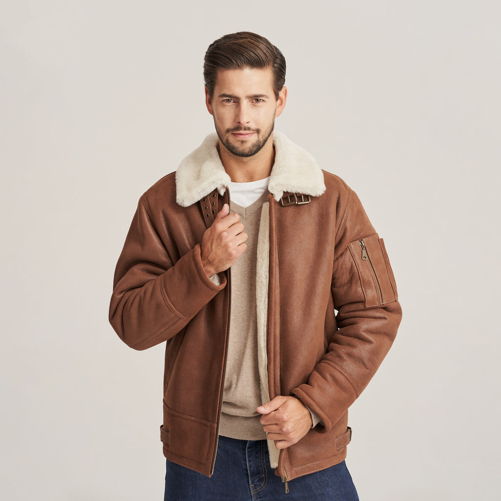 Men's Chestnut Brown B-3 Shearling Bomber Jacket
