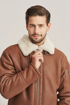 Men's Chestnut Brown B-3 Shearling Bomber Jacket