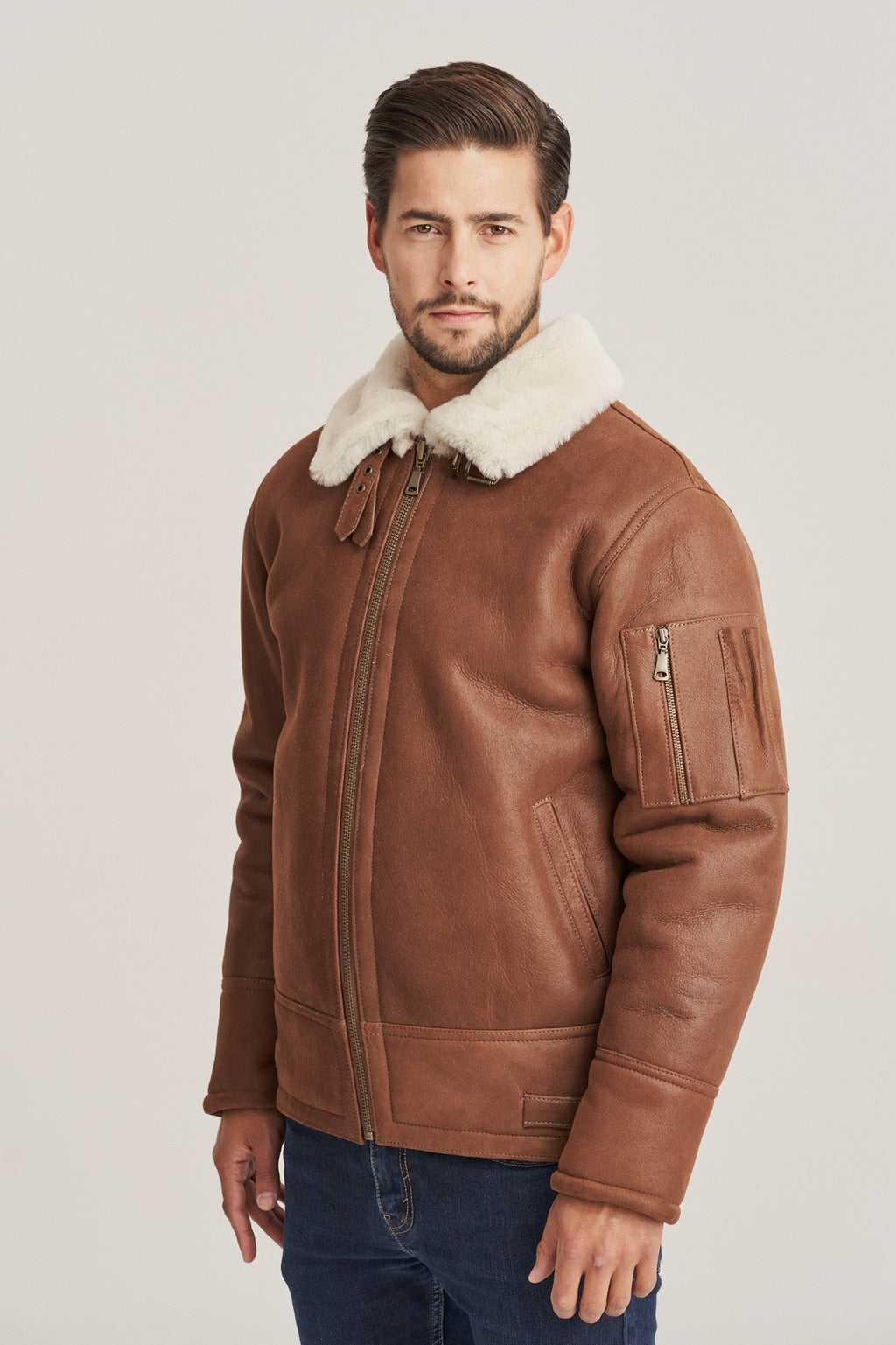 Men's Chestnut Brown B-3 Shearling Bomber Jacket