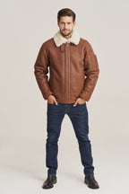 Men's Chestnut Brown B-3 Shearling Bomber Jacket