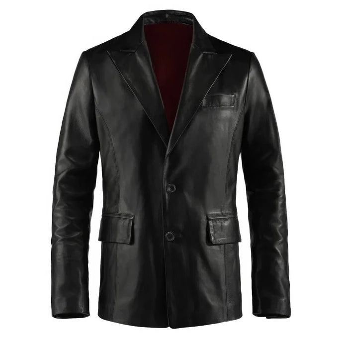 Men's Classic Black Leather Blazer