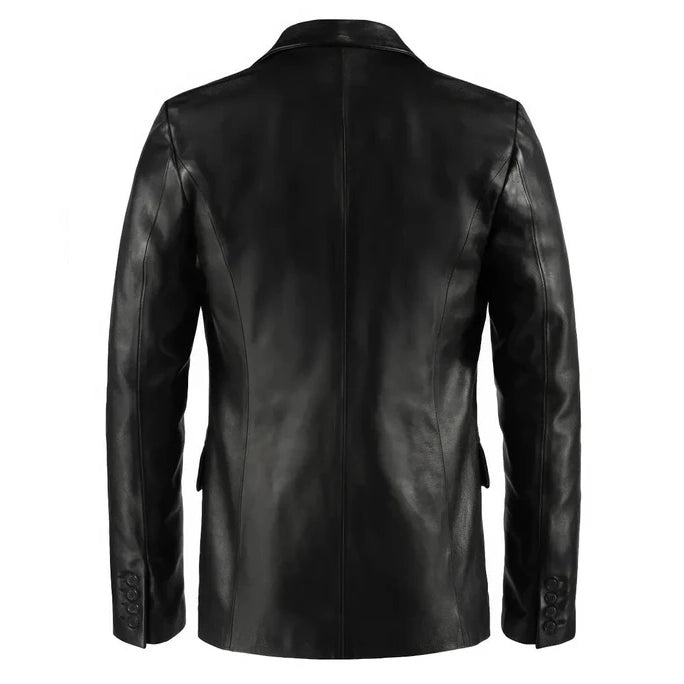 Men's Classic Black Leather Blazer