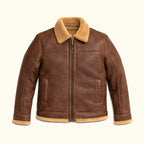 Men's Classic Brown Shearling Leather Bomber Jacket