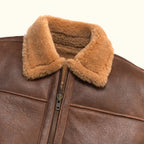 Men's Classic Brown Shearling Leather Bomber Jacket