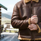 Men's Classic Brown Shearling Leather Bomber Jacket