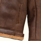 Men's Classic Brown Shearling Leather Bomber Jacket
