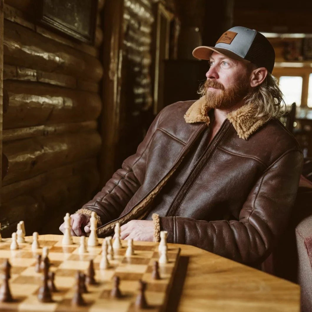 Men's Classic Brown Shearling Leather Bomber Jacket