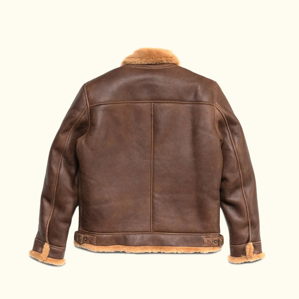Men's Classic Brown Shearling Leather Bomber Jacket