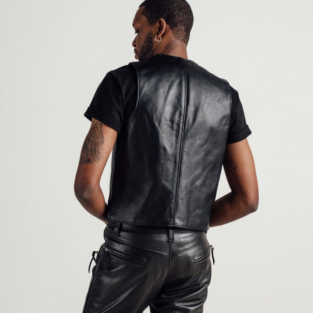 Men's Classic V-Neck Zipper Leather Vest