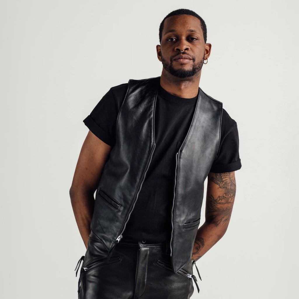 Men's Classic V-Neck Zipper Leather Vest