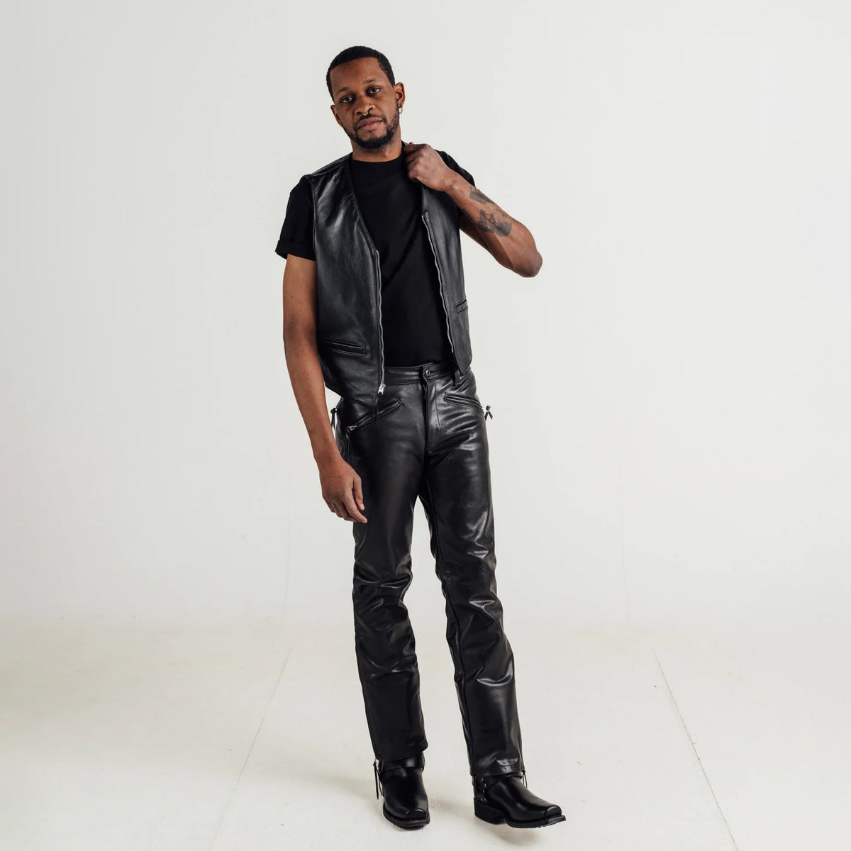 Men's Classic V-Neck Zipper Leather Vest