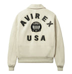 Men's White Lambskin Leather Varsity Bomber Jacket with Logo Appliqué