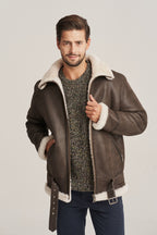 Men's Dark Brown B-3 Belted Shearling Flying Jacket