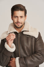 Men's Dark Brown B-3 Belted Shearling Flying Jacket