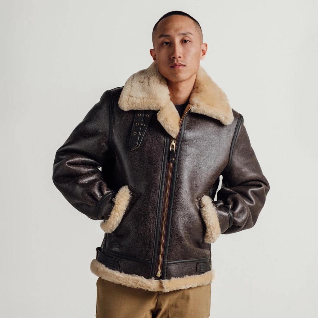 Men's Dark Brown B-3 Shearling Bomber Jacket