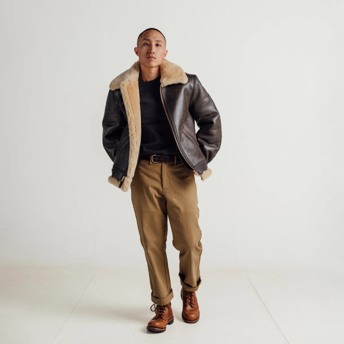 Men's Dark Brown B-3 Shearling Bomber Jacket