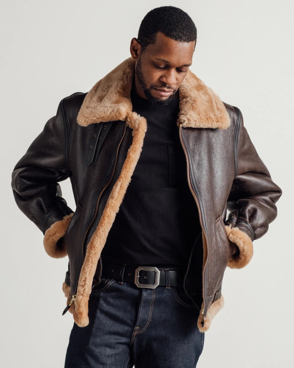 Men's Dark Brown B-3 Shearling Bomber Jacket