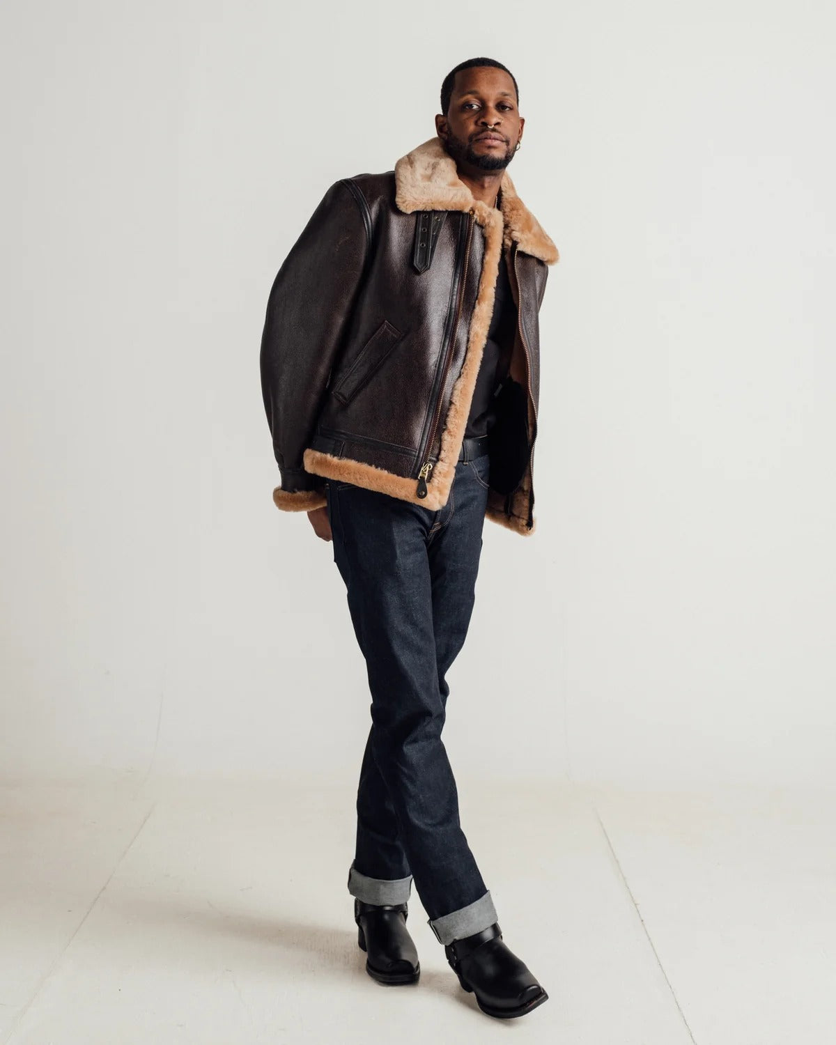 Men's Dark Brown B-3 Shearling Bomber Jacket
