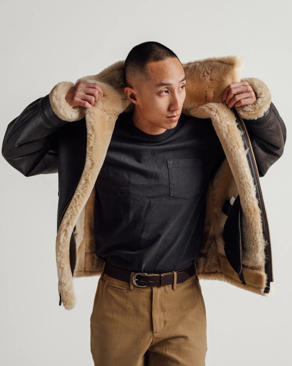Men's Dark Brown B-3 Shearling Bomber Jacket
