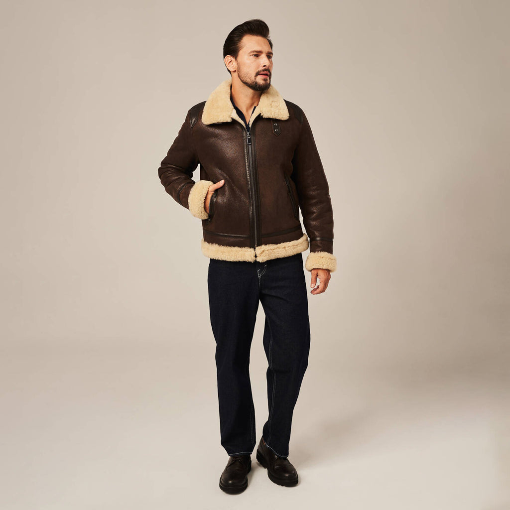 Men's Dark Brown B-6 Shearling Flight Jacket