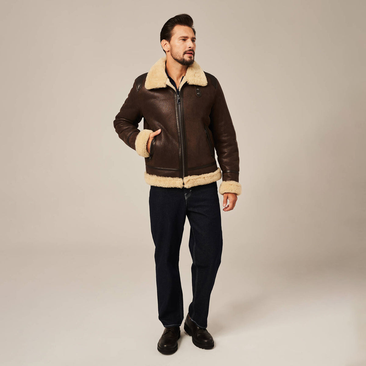 Men's Dark Brown B-6 Shearling Flight Jacket