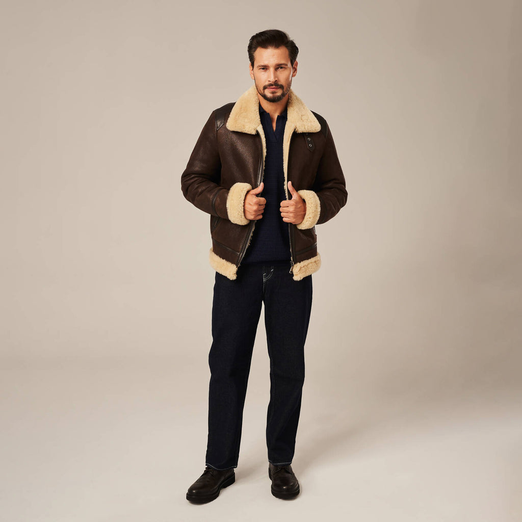 Men's Dark Brown B-6 Shearling Flight Jacket
