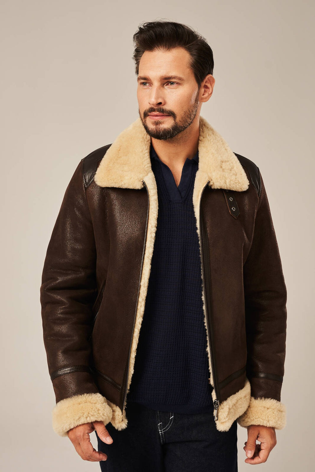 Men's Dark Brown B-6 Shearling Flight Jacket