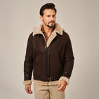 Men's Dark Brown Hooded B-3 Belted Shearling Leather Jacket