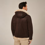 Men's Dark Brown Hooded B-3 Belted Shearling Leather Jacket