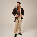 Men's Dark Brown Hooded B-3 Belted Shearling Leather Jacket