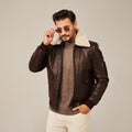 Men's Dark Brown Leather Aviator Flight Jacket